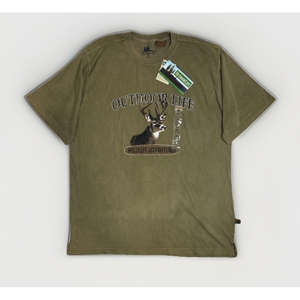 Outdoor Life Buck Wildlife Graphic T-shirt Loden Green Short Sleeve Mens Size XL